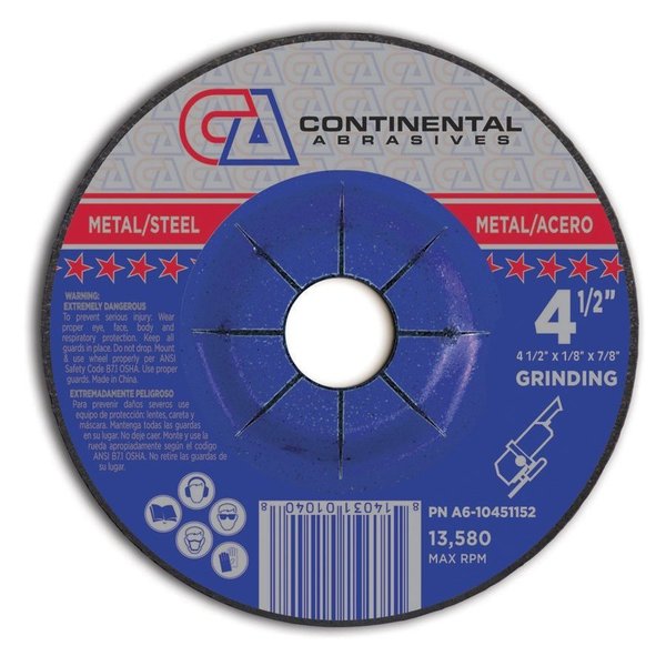 Continental Abrasives 4-1/2" x 1/8" x 7/8" Signature T27 Depressed Center Cutting and Grinding and Notching Wheel A6-10451152